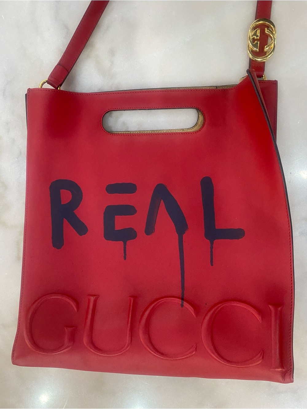 Gucci Ghost Red Leather Graffiti Tote